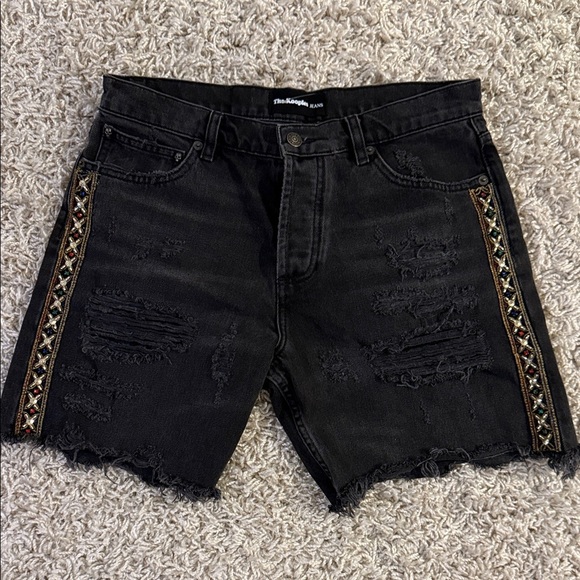 Black Distressed Denim Shorts with Embellished Sides size 2